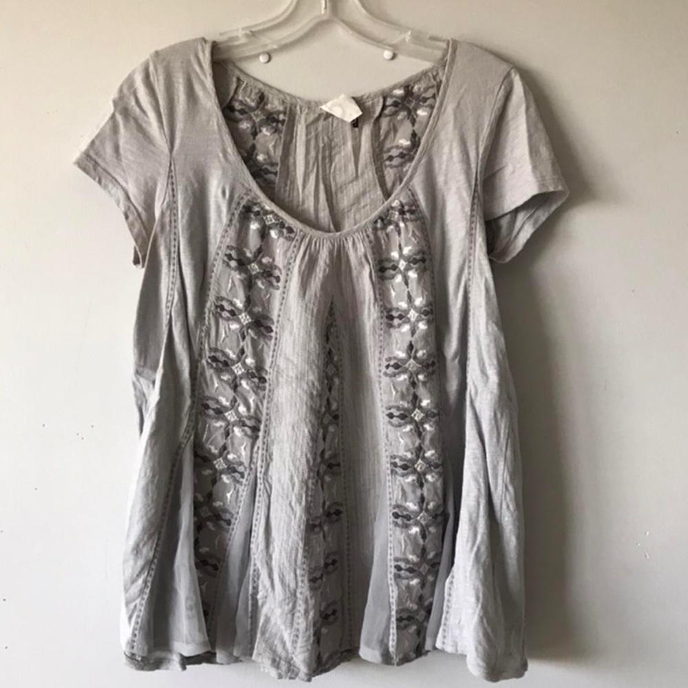 Anthropologie Grey Embroidered Top